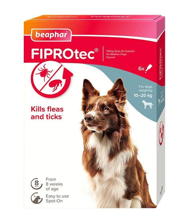 Beaphar FIPROtec Flea and Tick Spot On for Medium Dogs (10-20kg) 6 pipettes - Case of 6
