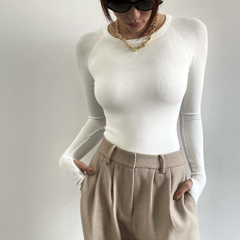 Long-sleeved Crew-neck Pullover Bodycon Top That Flatters And Slims The Figure