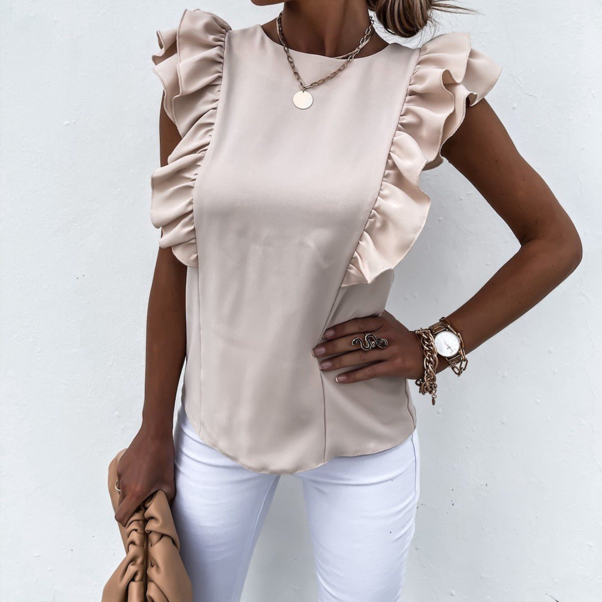 Women's Round-neck Sleeveless Solid-color Tank Top T-shirt
