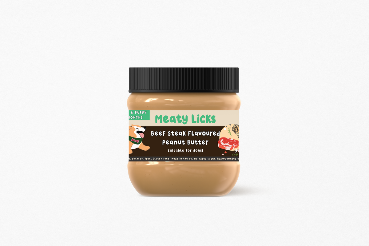 Meaty Licks Beef Steak peanut butter 350g jar