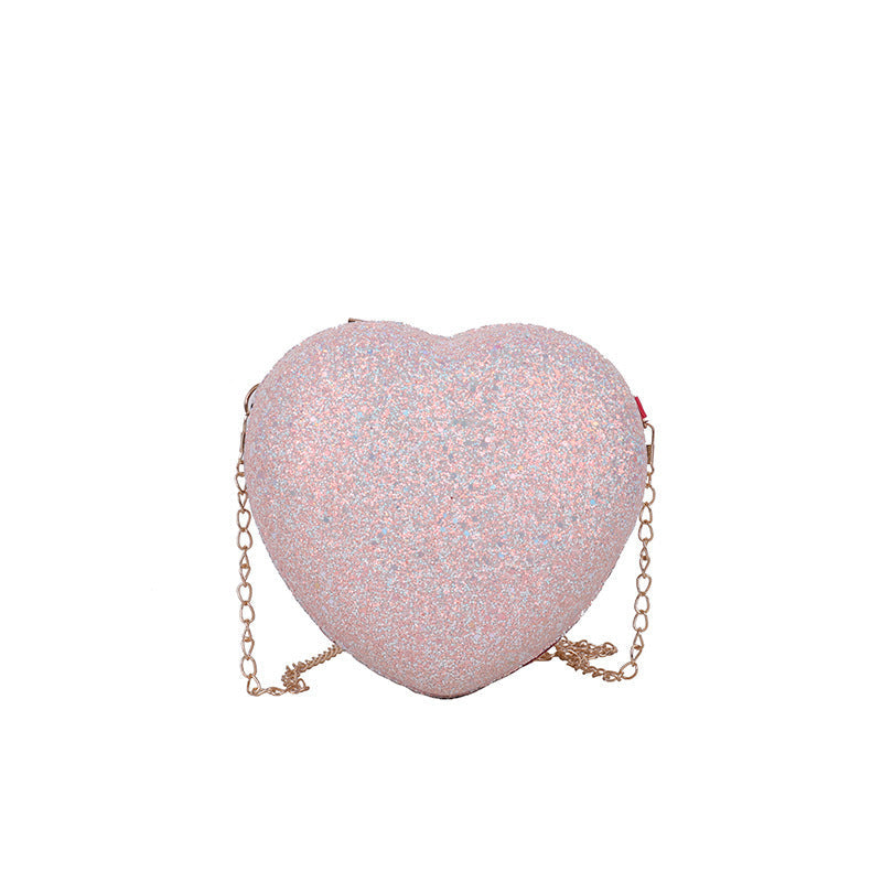 Shiny Crystal Bag Female Pure Color Sequins Peach