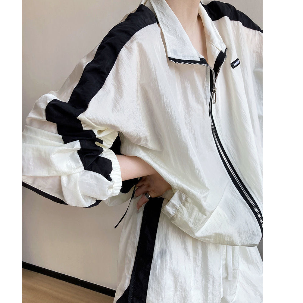 Color-blocked Sun-protective Clothing Casual Lightweight Outfit Set