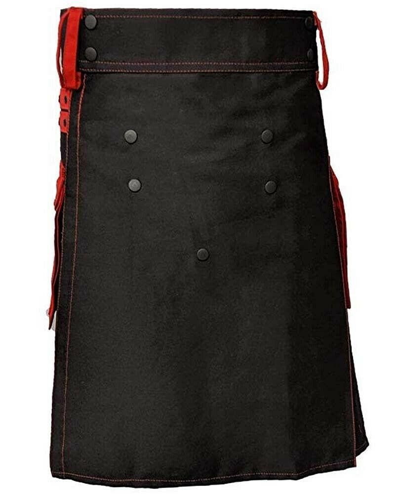 Black & Red Cotton Fashion / Sports Utility Great Scottish Kilt For Men