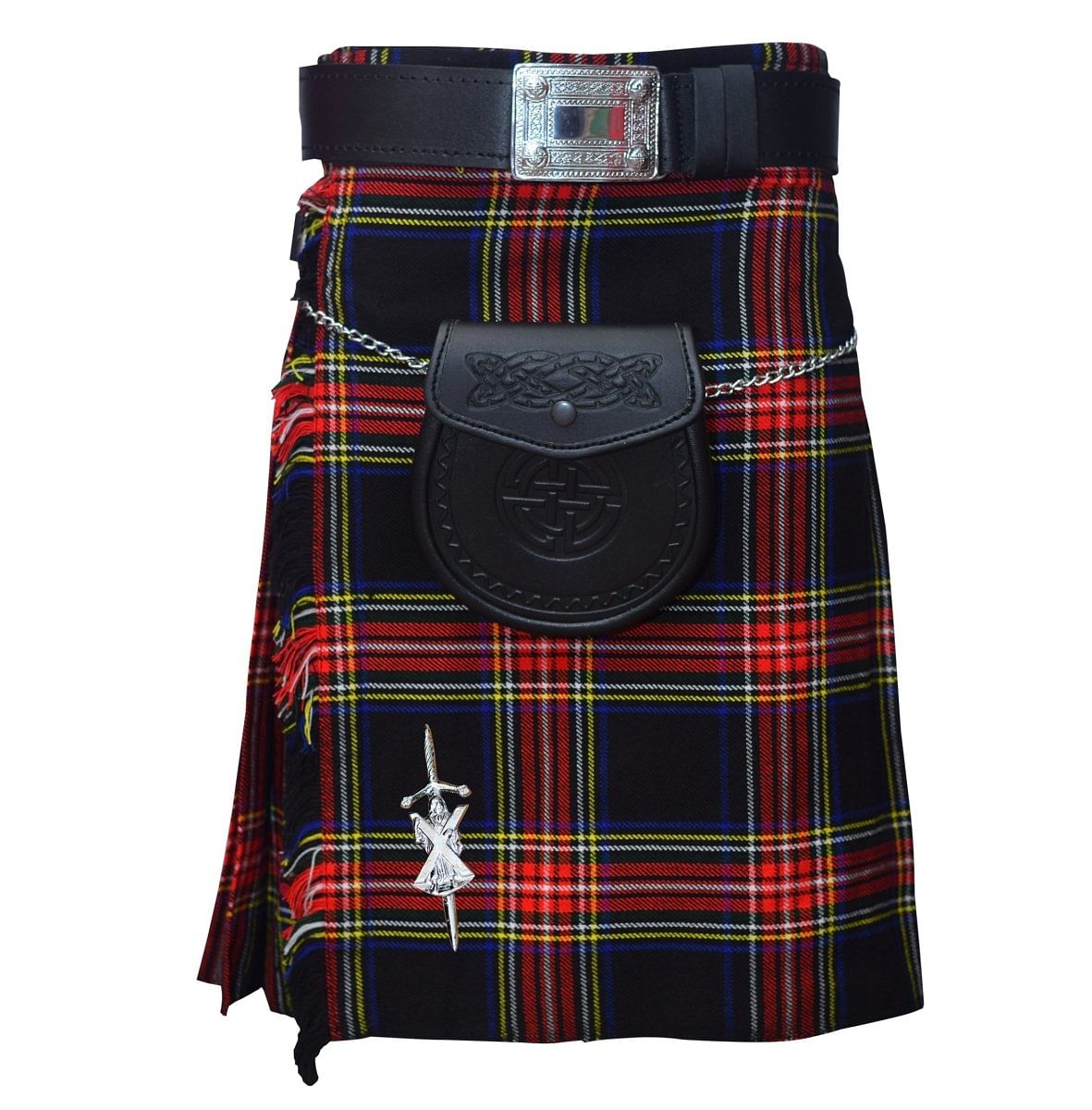 Black Stewart 8 Yard  Traditional Highland Tartan Scottish Men's Kilt Outfit Set