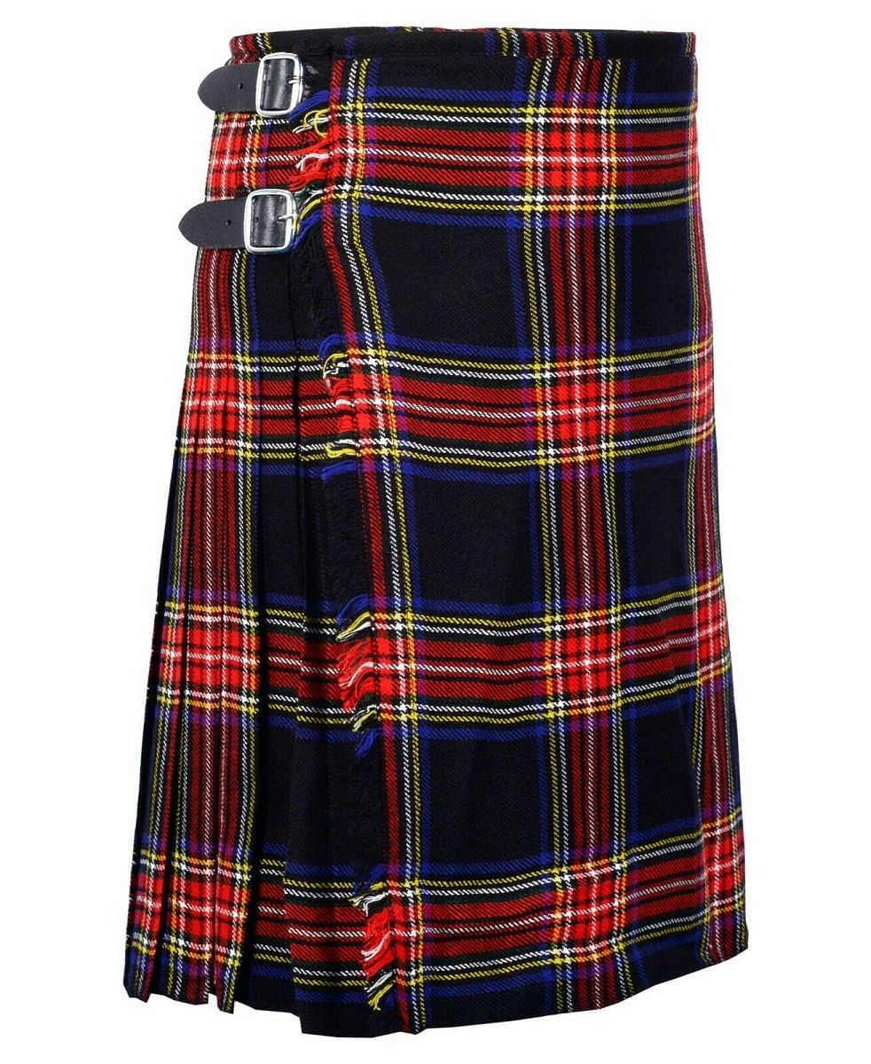 Black Stewart 8 Yard  Traditional Highland Tartan Scottish Men's Kilt Outfit Set