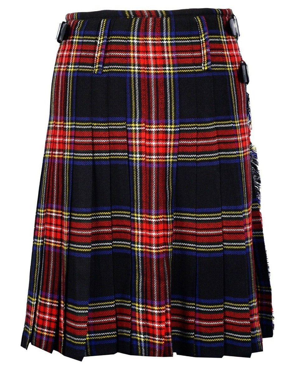 Black Stewart 8 Yard  Traditional Highland Tartan Scottish Men's Kilt Outfit Set