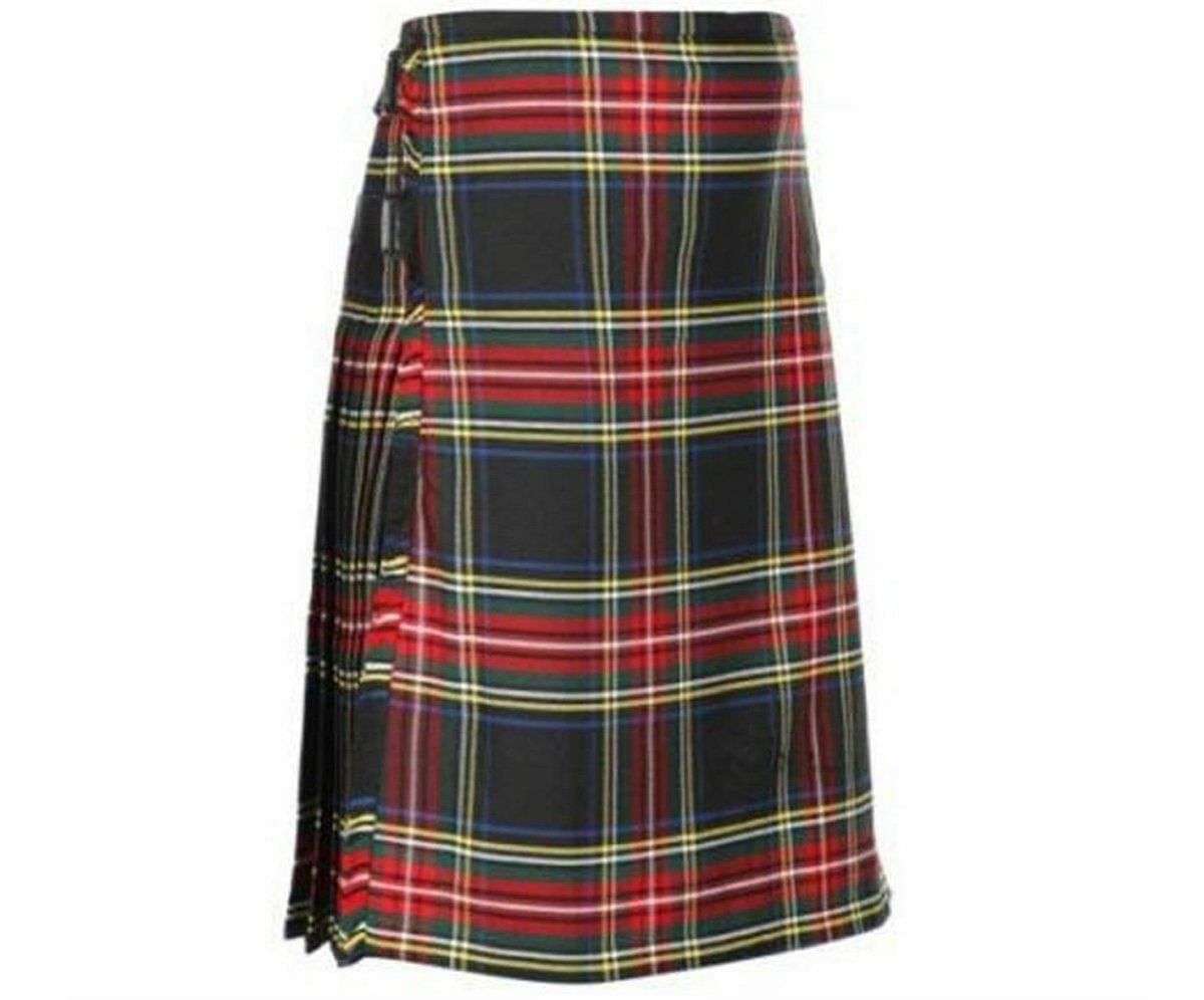 Black Stewart Scottish Men's Traditional 5 Yard Highland Tartan Kilt Length 24"