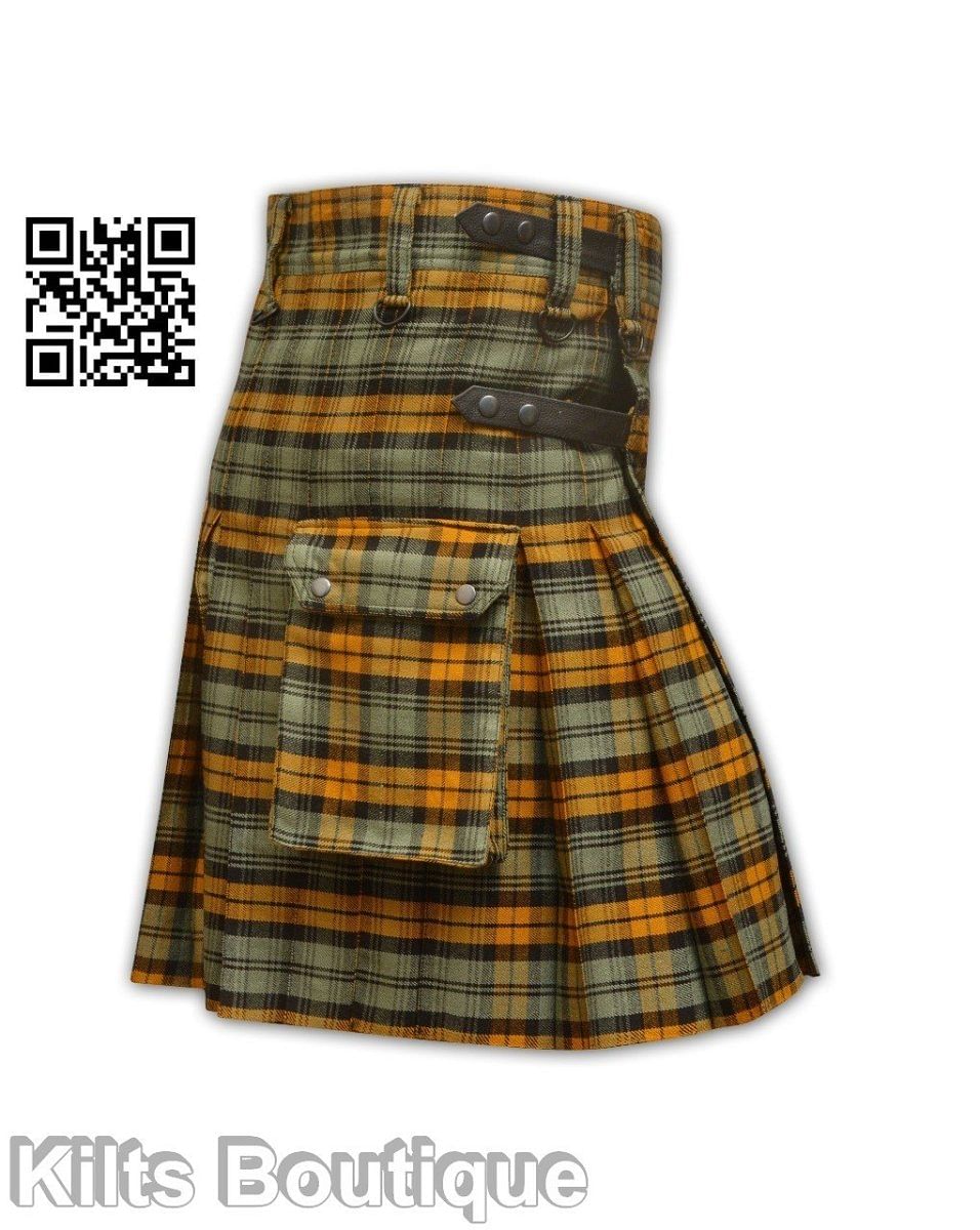 Black Watch Weathere Modern Tartan Scottish Men Utility Modern Kilt Cargo Pocket