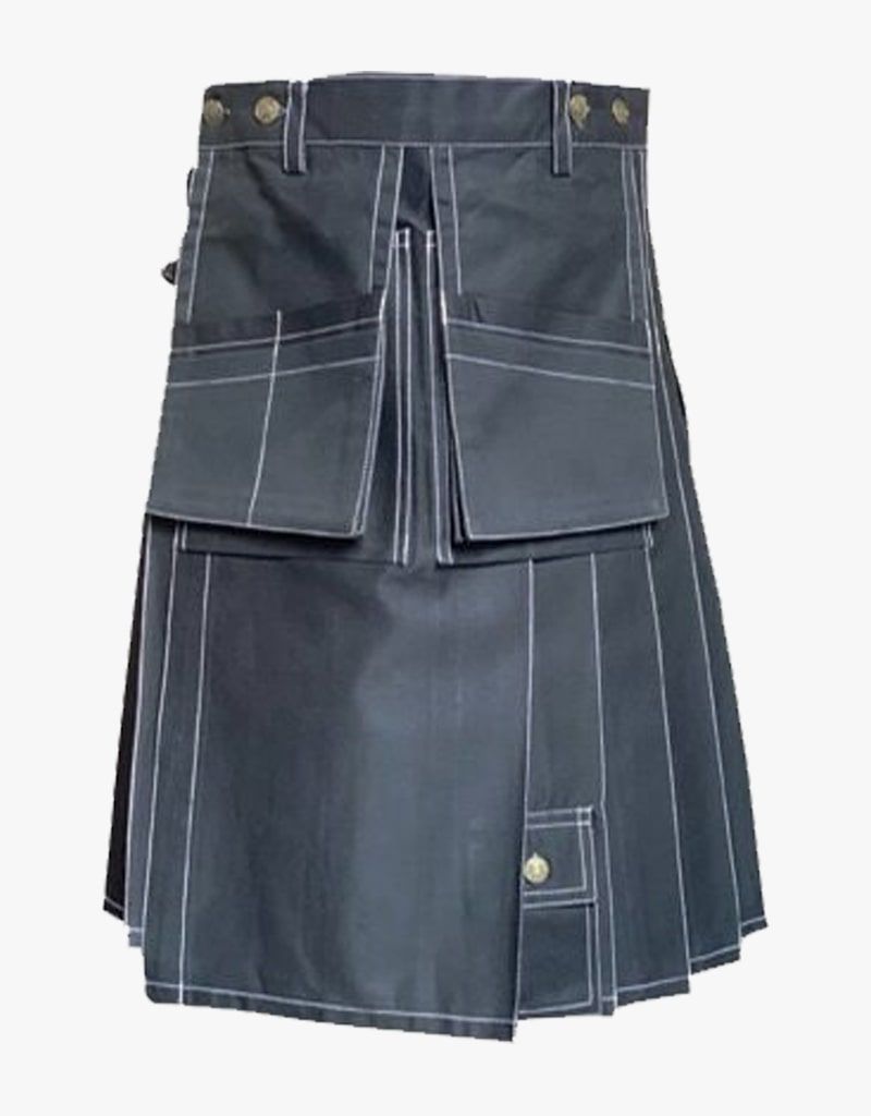 Grey Cargo Working Kilt – Men's Cotton Utility Kilt with Button Fastening