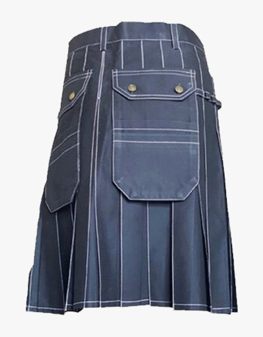 Grey Cargo Working Kilt – Men's Cotton Utility Kilt with Button Fastening