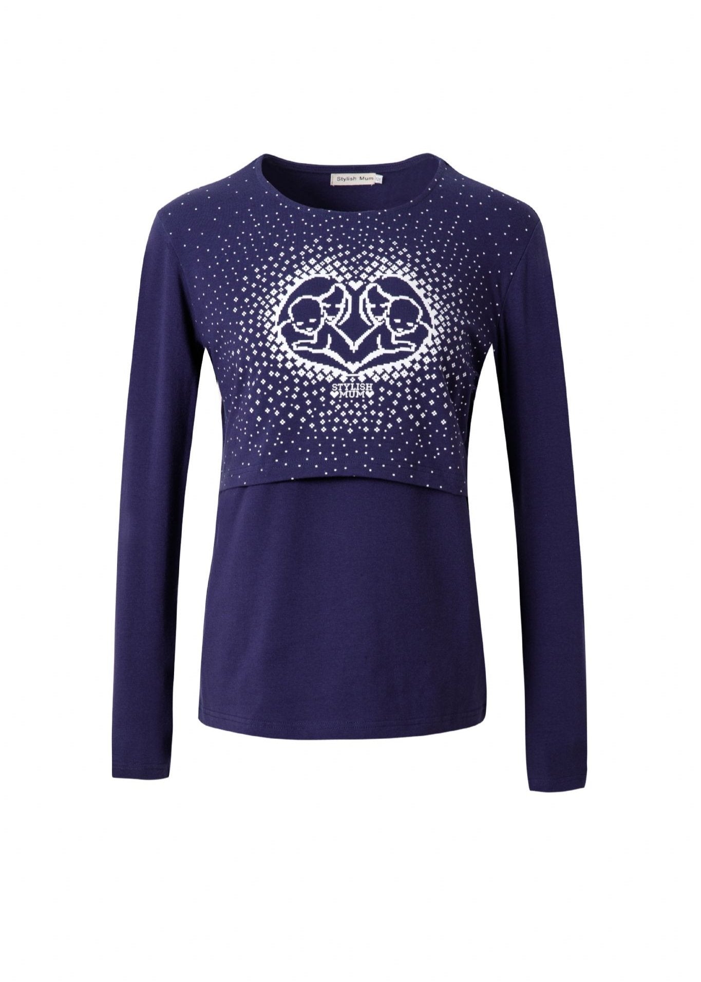 Still-Top mit blauen Herzen – superweiches Stillshirt aus Baumwolle mit diskreter Lift-Up-Funktion
