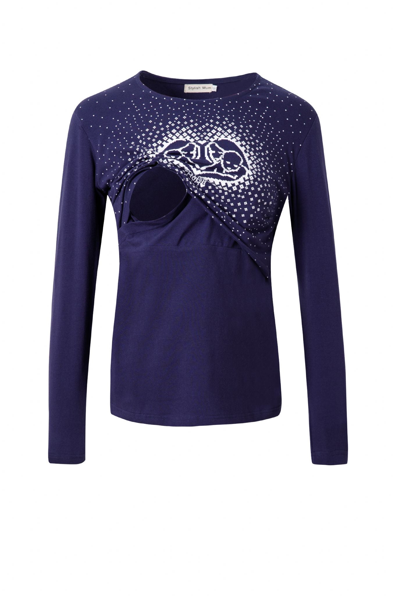 Still-Top mit blauen Herzen – superweiches Stillshirt aus Baumwolle mit diskreter Lift-Up-Funktion