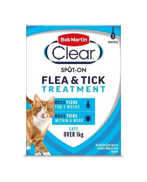 Bob Martin Clear Cat Spot On Flea and Tick Treatment 5 Week 3 pipettes - Case of 6