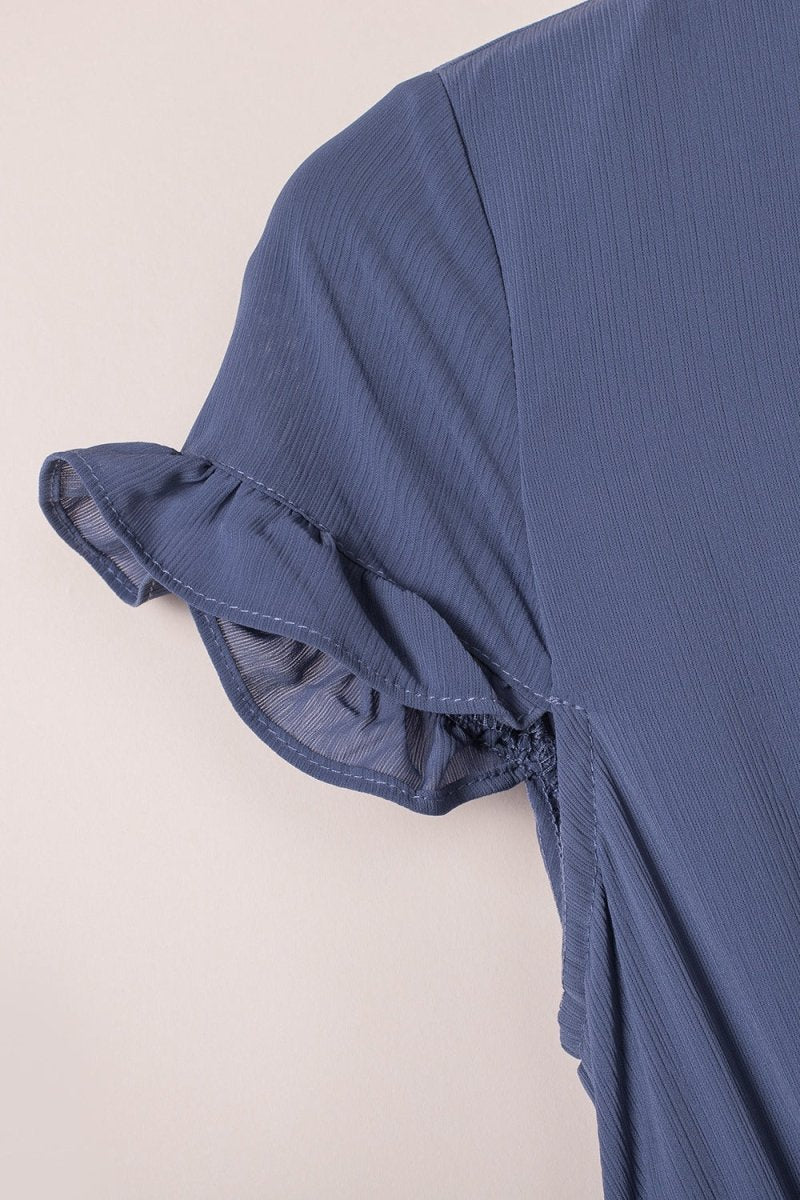 Bow-Tie V-Neck Ruffle Hem Mini Dress