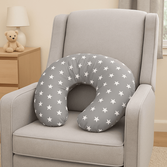 Nursing Pillow Grey Stars | Breastfeeding Support Cushion with Removable Cover