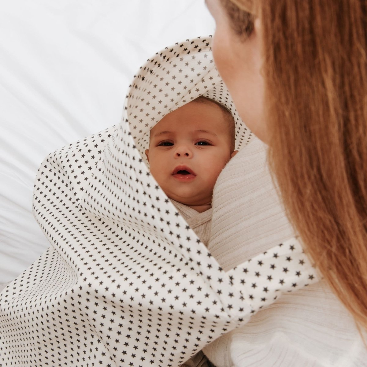 Breastfeeding Apron Grey Stars | 100% Cotton Nursing Cover | Portable & Discreet