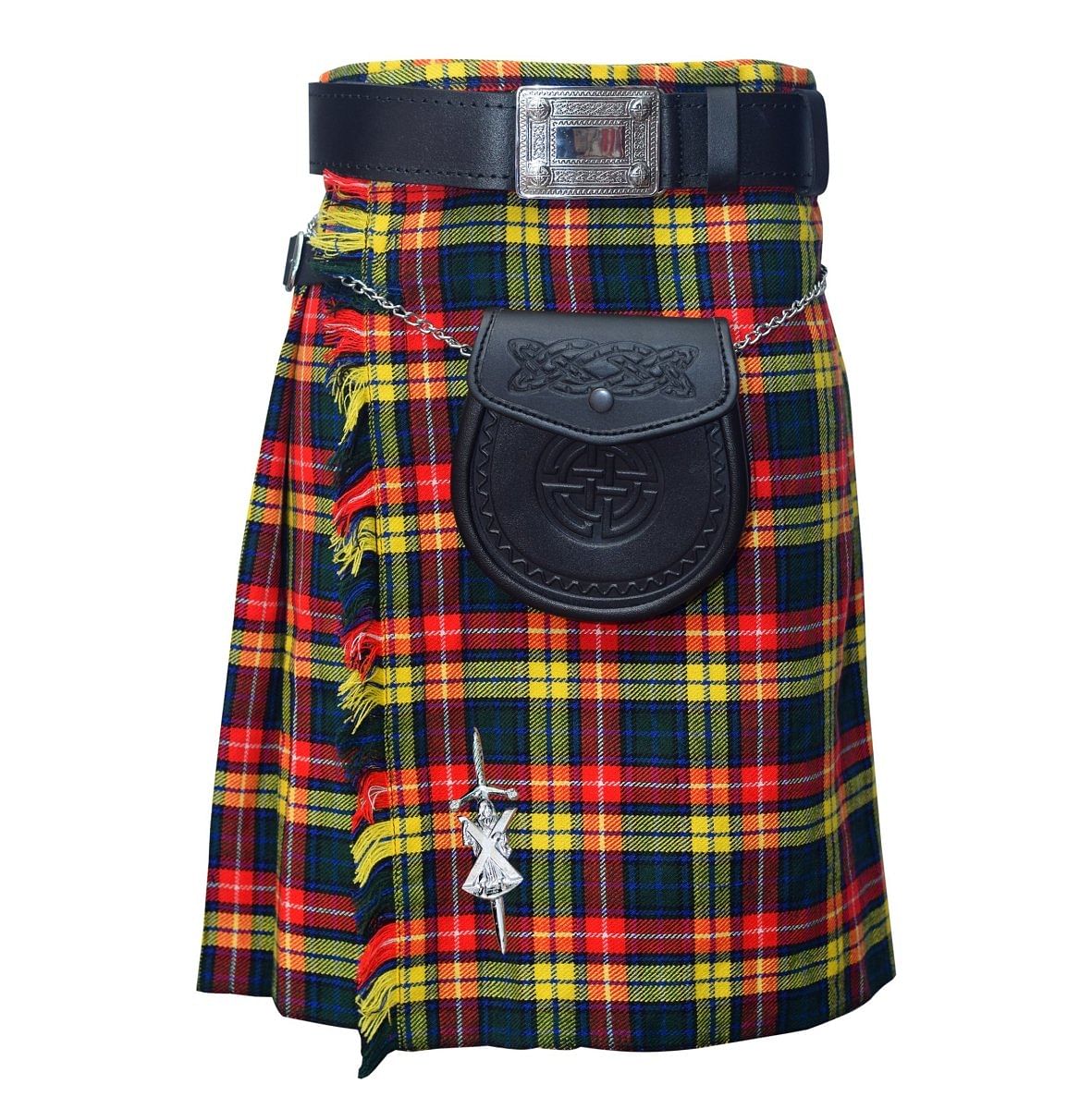 Buchnan Tartan Scottish Men's Traditional Kilt Outfits Sporran Belt Buckle Pin