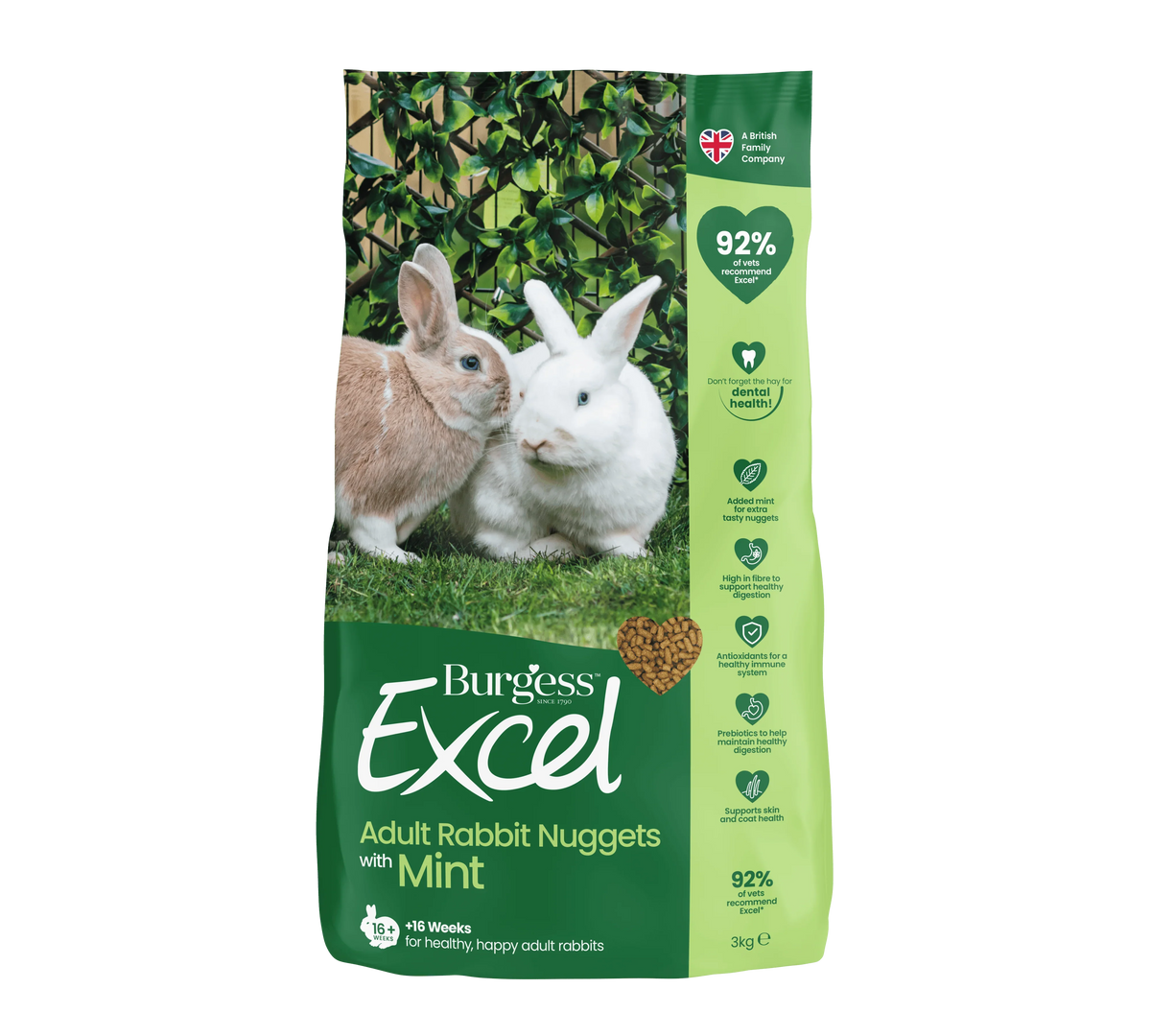 Burgess Excel Adult Rabbit Nuggets Mint 3kg - Case of 4