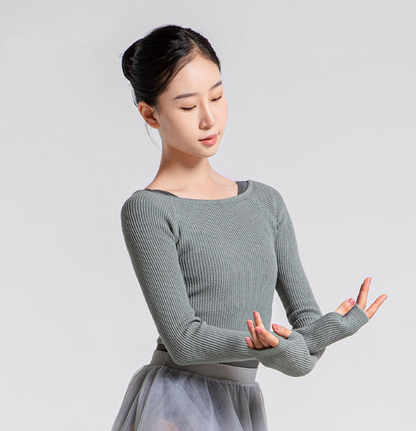 Warm Dance Top Vertical Ribbed High-Stretch Knitwear Ballet Practice Outerwear