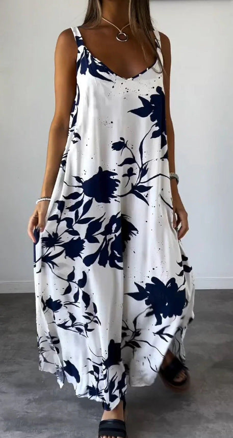 Summer Printed Sling Backless V-neck Dress