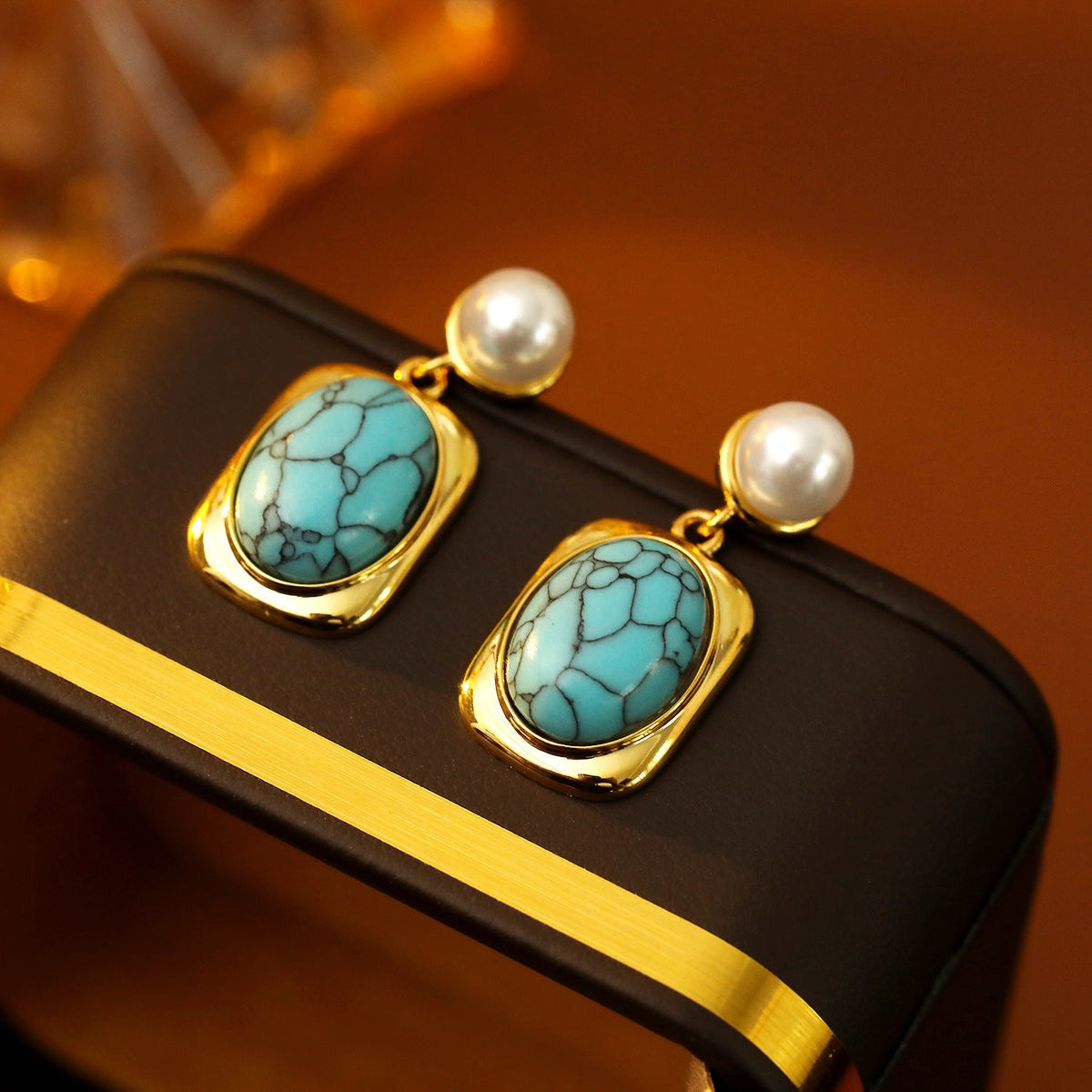 French Vintage Oval Turquoise Pearl Earrings