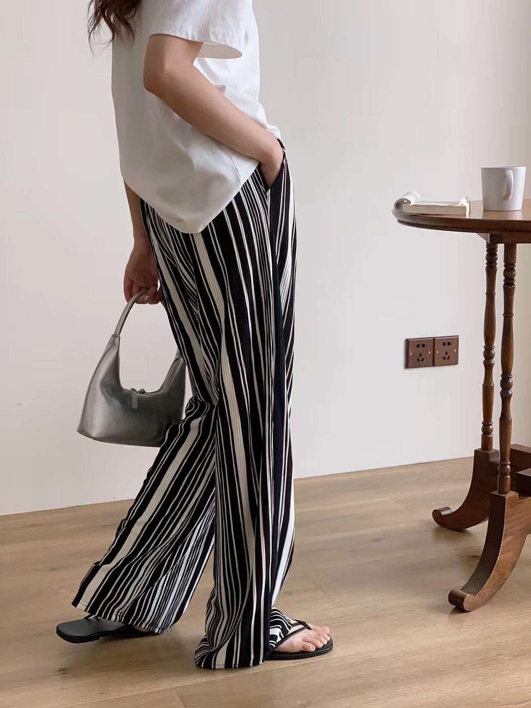 Black And White Striped Casual Pants For Women Summer