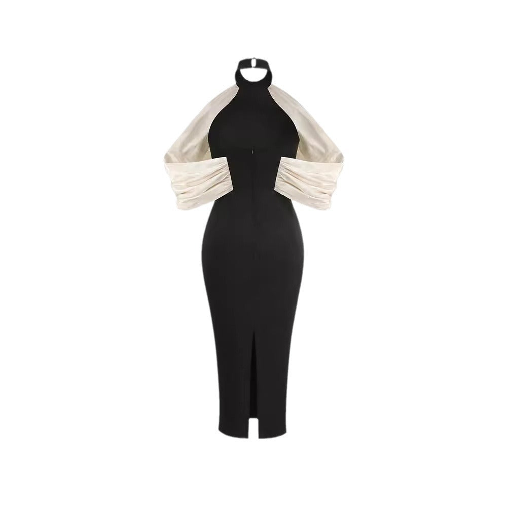 Black Senior Backless Bandage Sheath Off-the-shoulder Dress