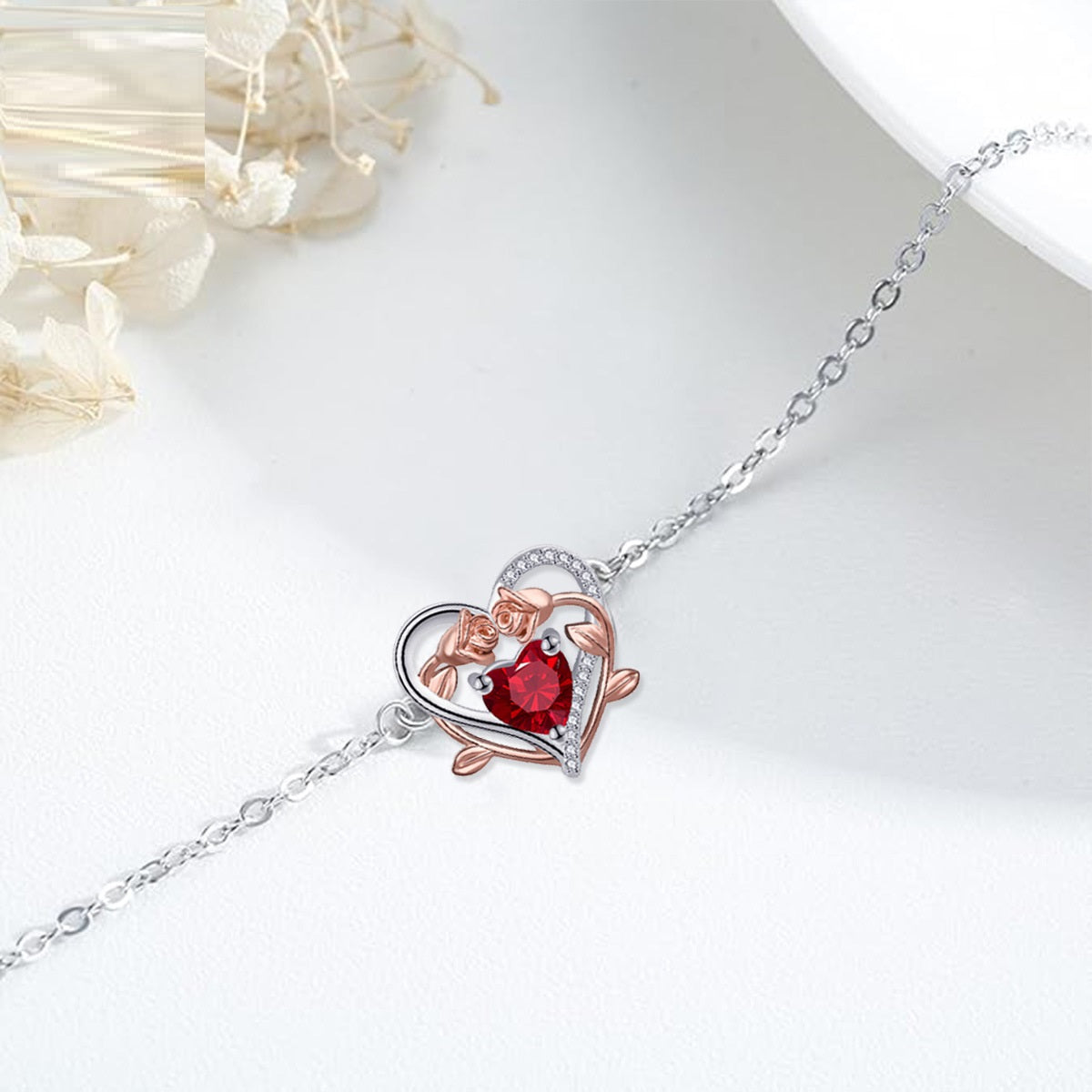 Heart-Shaped Rose Bracelet | Elegant Copper Floral Bangle