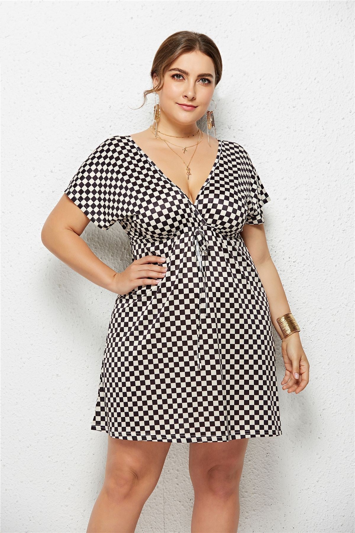 Women Summer Print Dress Casual Deep V Neck Beach