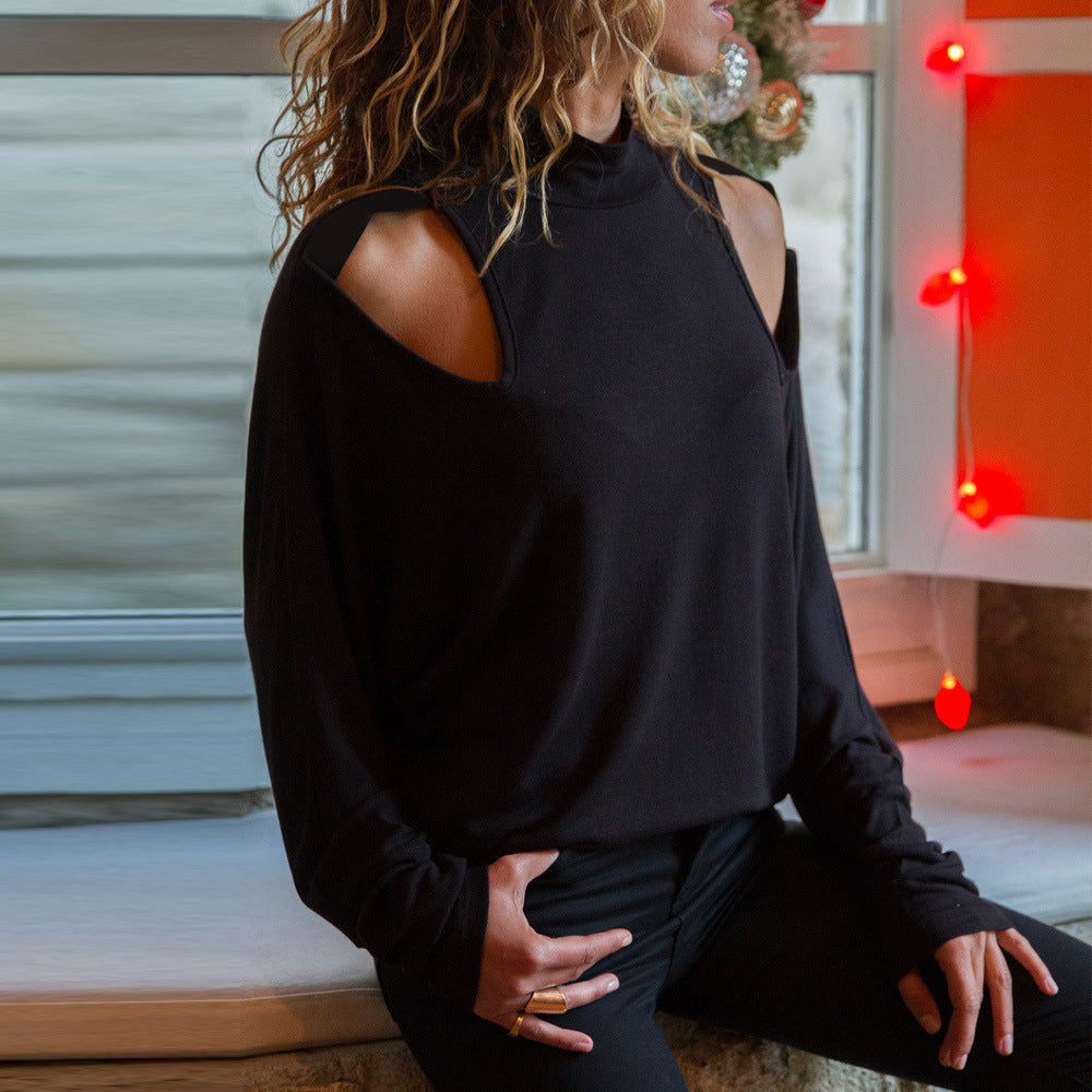 Loose Fit T Shirt With A Mock Turtleneck And Long Sleeves
