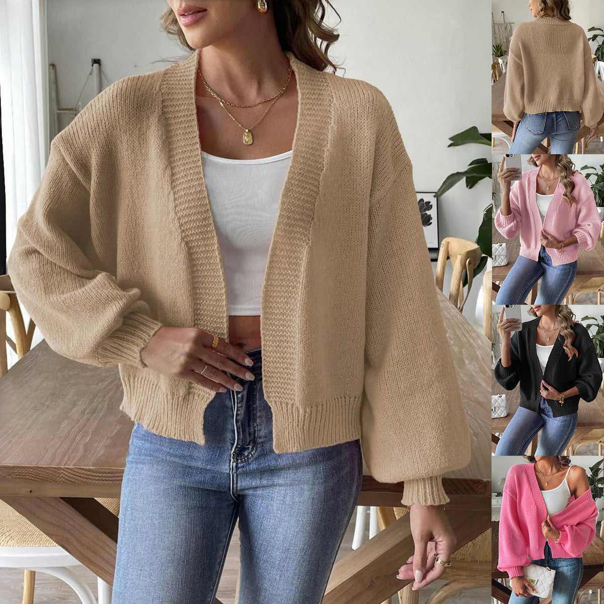 Women's Lantern Sleeve Simple Casual Short Sweater