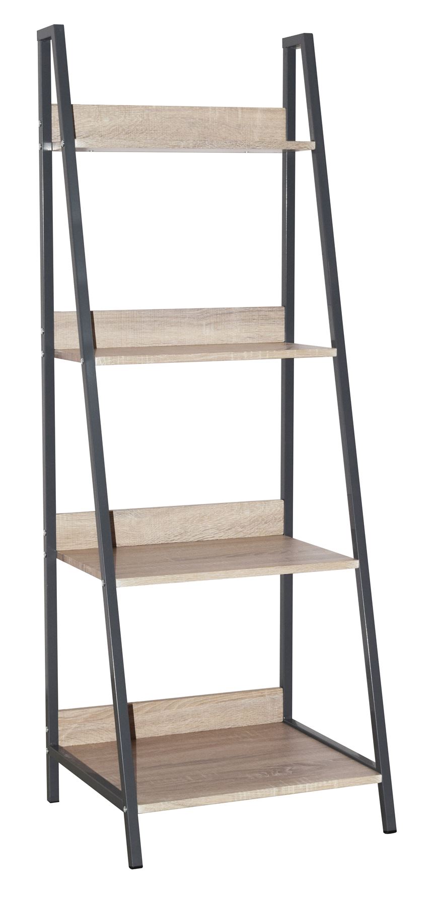 Loft Home Office Ladder Bookcase Unit With Oak Effect And Grey Metal Frames