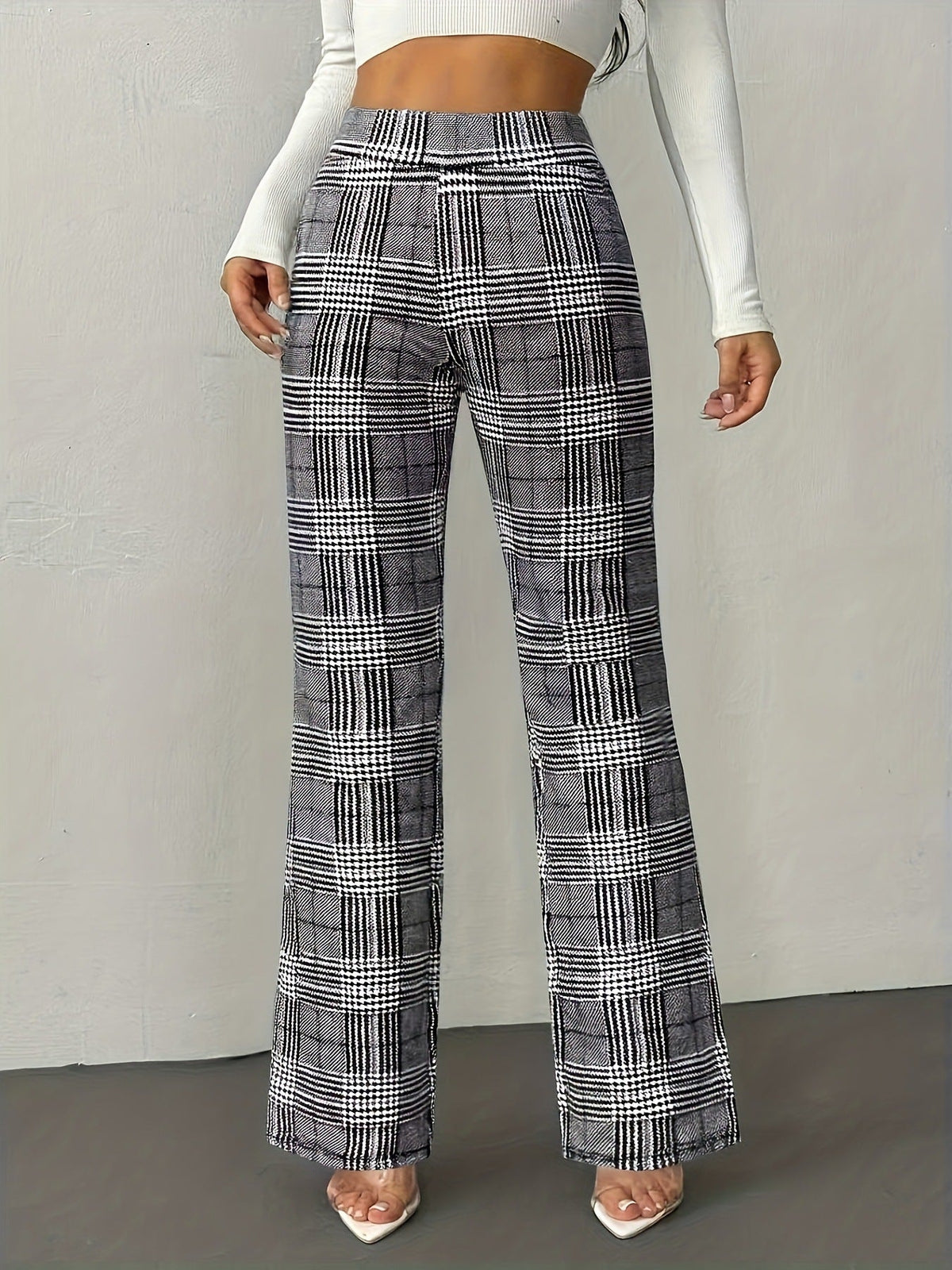 Houndstooth Wide-leg High-waisted Versatile Slim-fit Wool Straight-leg Pants