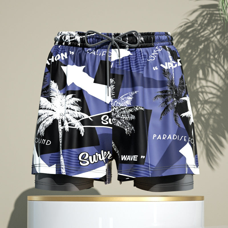 Men's 2-in-1 Breathable Loose Quick Drying Swimming Trunks Swimming Shorts Swimming Pants Flat Corner Pants Beach Pants Hot Spring Swimming Equipment