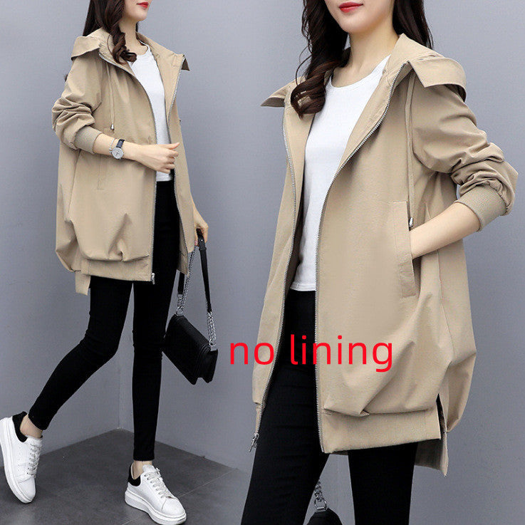 Loose Casual Hooded Mid-Length Trench Coat