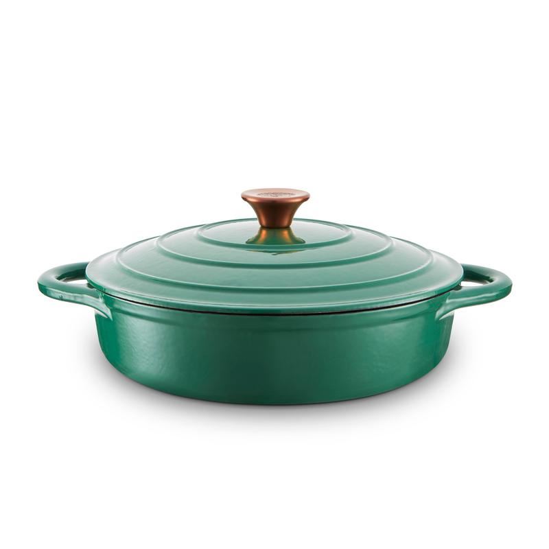 Tower Barbary & Oak Green 28cm Shallow Casserole Cast Iron Pan