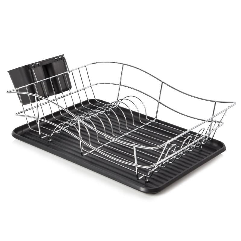 Tower Essentials Dish Rack with Tray Chrome/Black