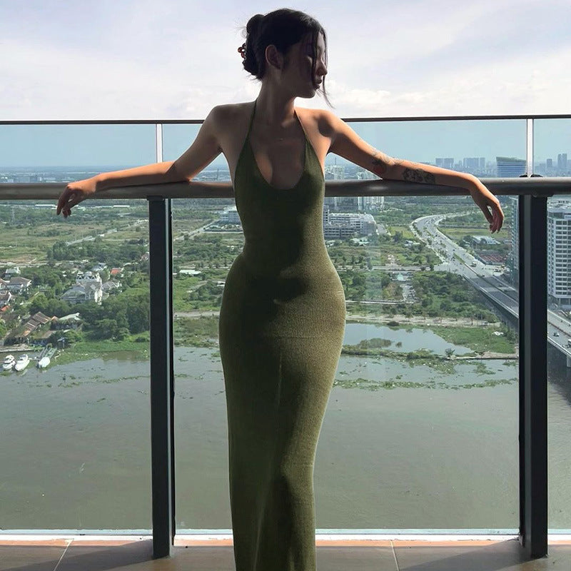 Women's Fashion U Neck Backless Lace-Up Dress