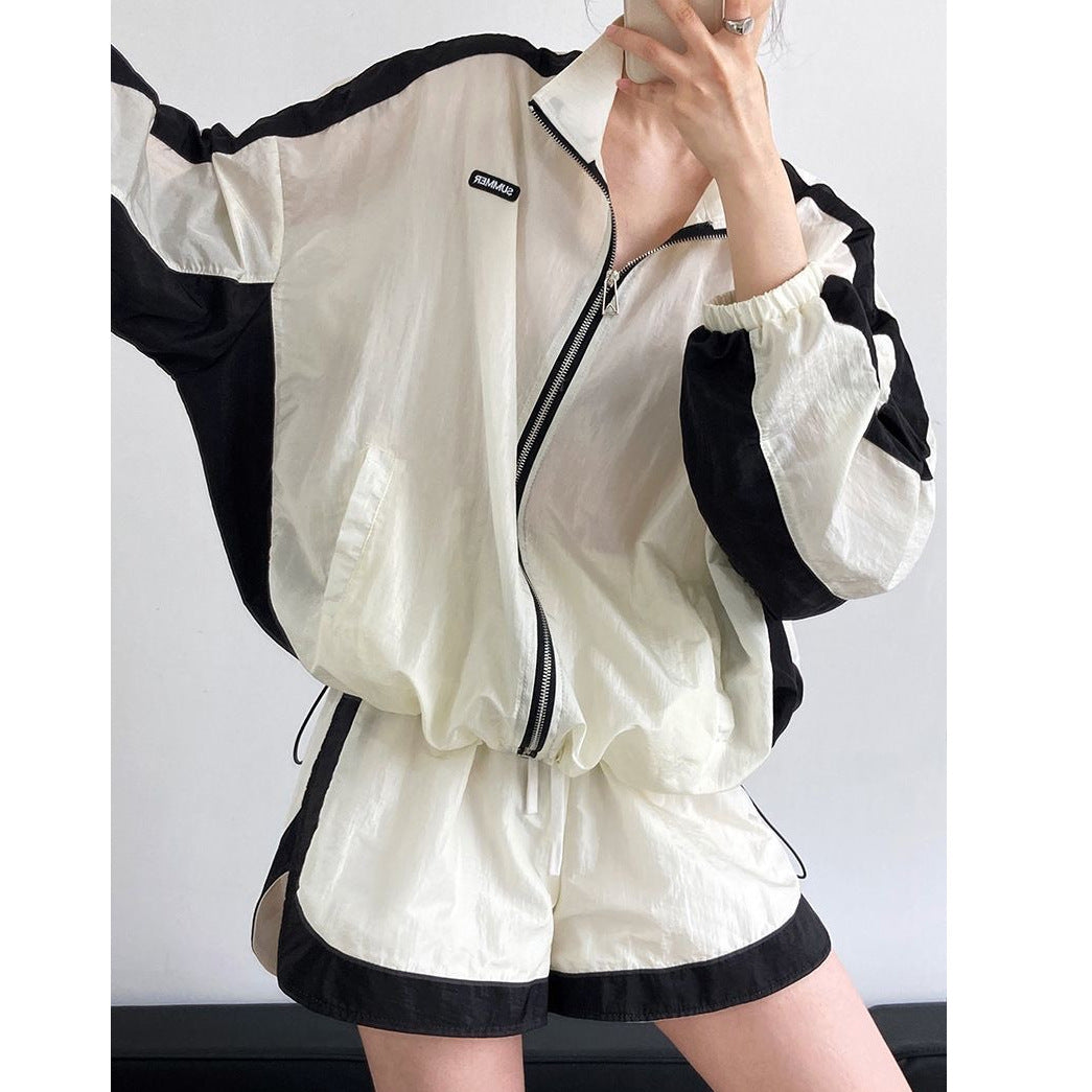 Color-blocked Sun-protective Clothing Casual Lightweight Outfit Set
