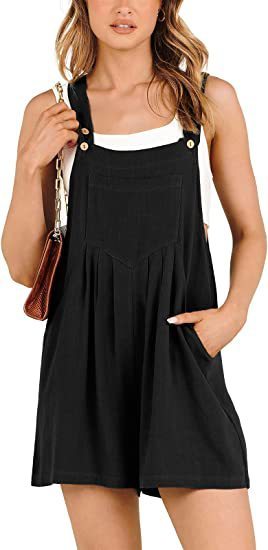 Women's Cotton Linen Short Overalls | Adjustable Strap Summer Jumpsuit
