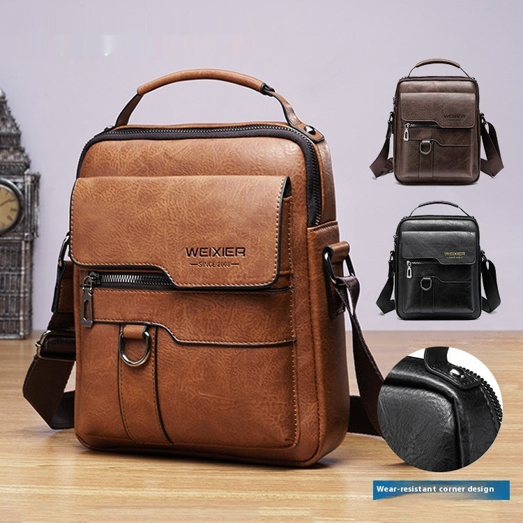 Popular Men's Messenger Bag One Shoulder Retro Business Backpack PU Leather Flaps Crossbody Bags Business Flap Male Solid Travel Bag