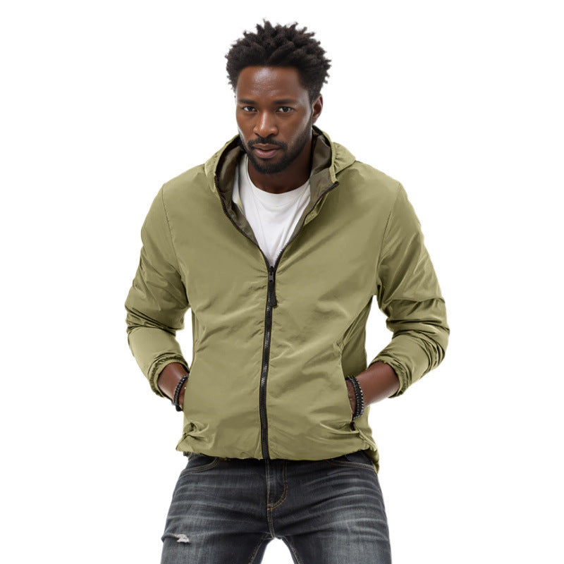 Mens Clothing Solid Color Zipper Reversible Trendy Coat
