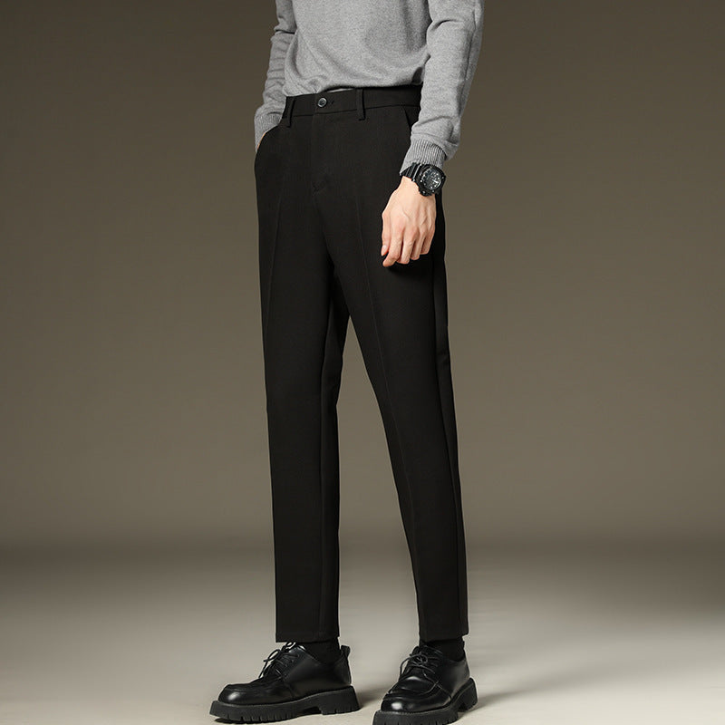 Men's Straight Fluffy Fleece Padded Suit Pants