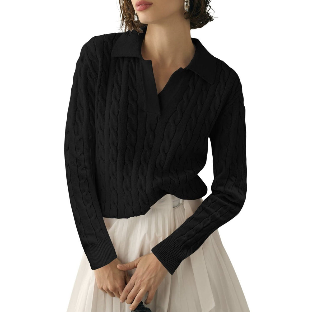 Women's V-neck Twisted Knitted Pullover