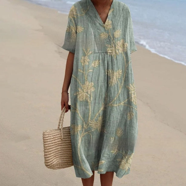3D Printed Round Neck Pullover Patchwork Women's Dress