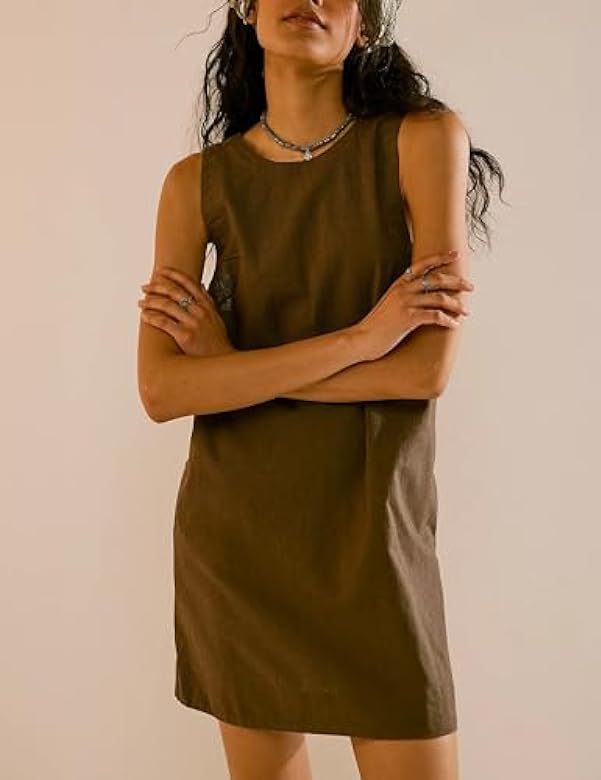 Women's Round Neck Sleeveless Backless Dress Casual