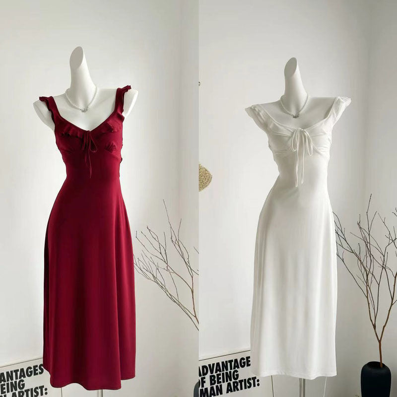 Pure Color Gentle Backless Sling Dress Women