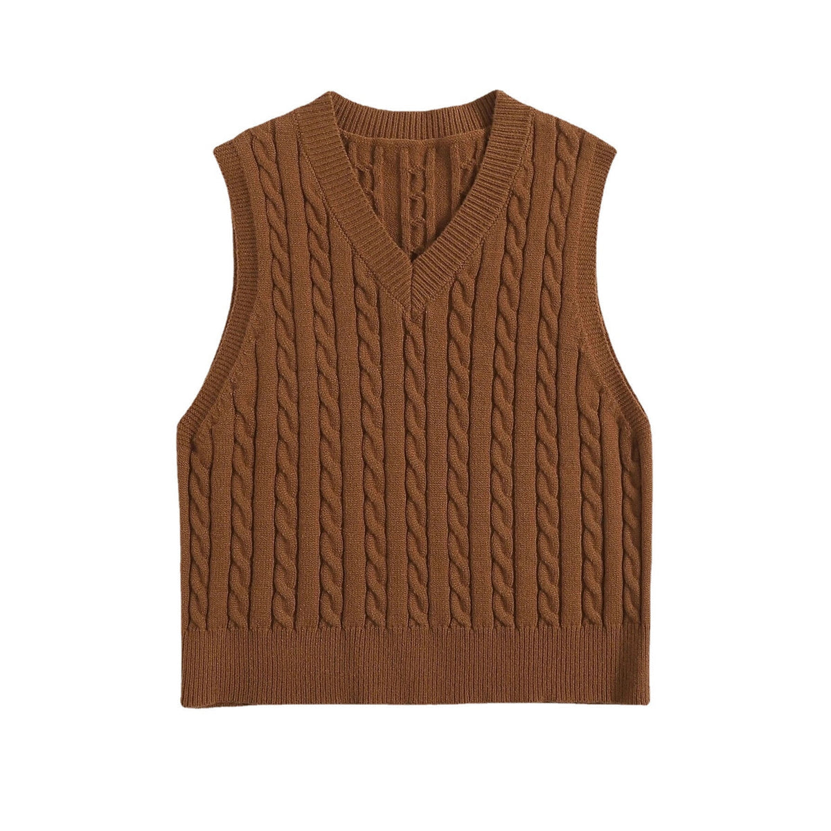 SpringSummer Knitted Cabled Vest Pullover With V-Neck