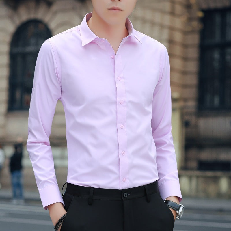 Men's White Long-sleeve Shirt Trendy Business Slim-fit For Work