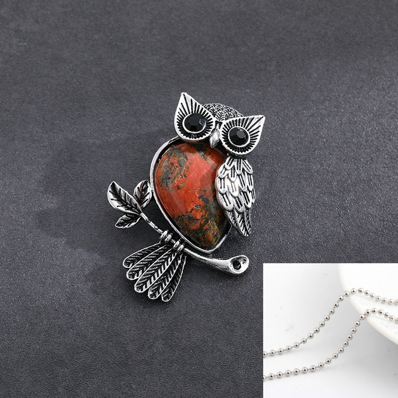 Natural Stone Crystal Pendant Owl Pendant Alloy Accessories Necklace